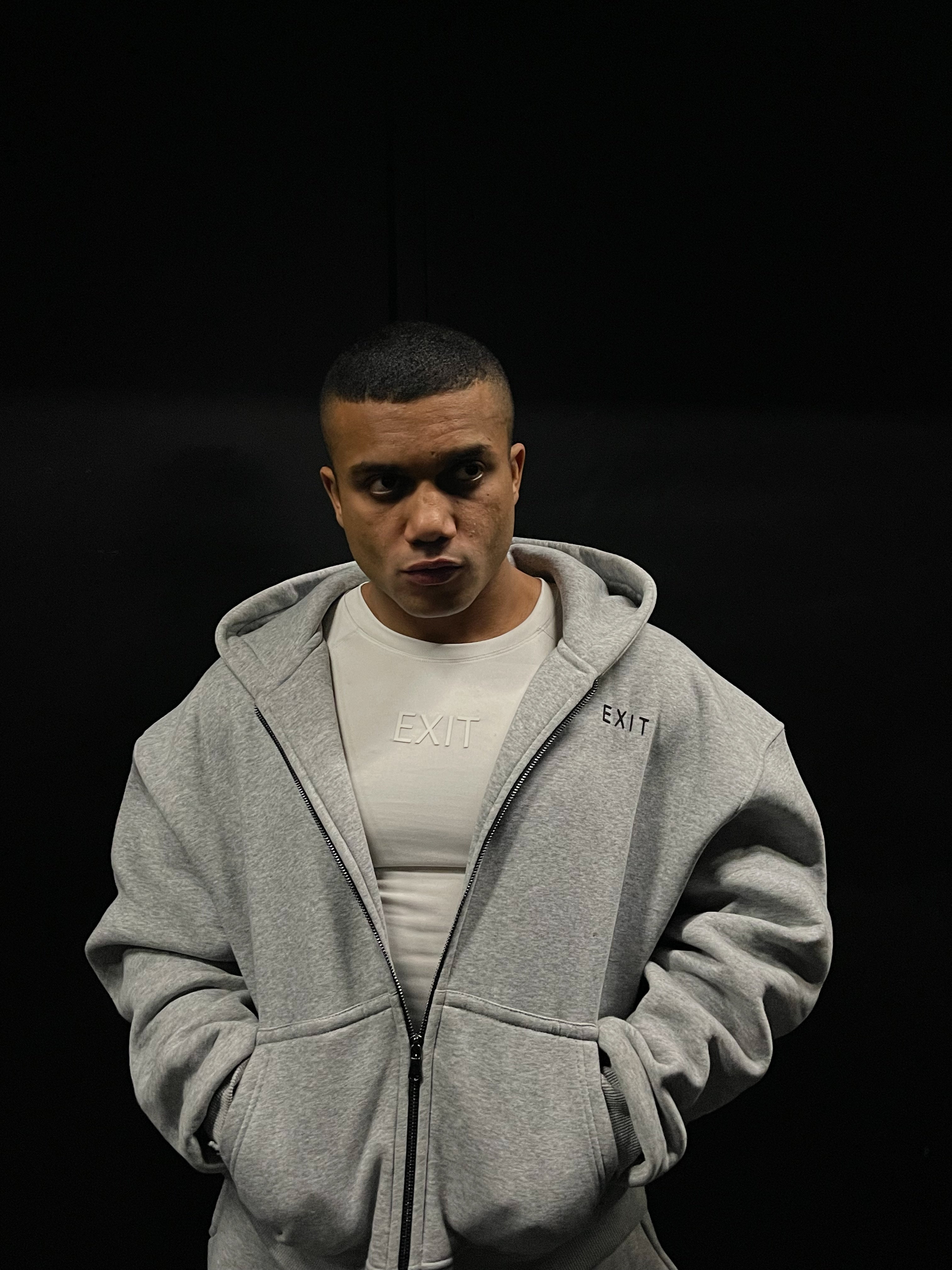 Box-Fit Zip Up Hoodie (Light Grey)