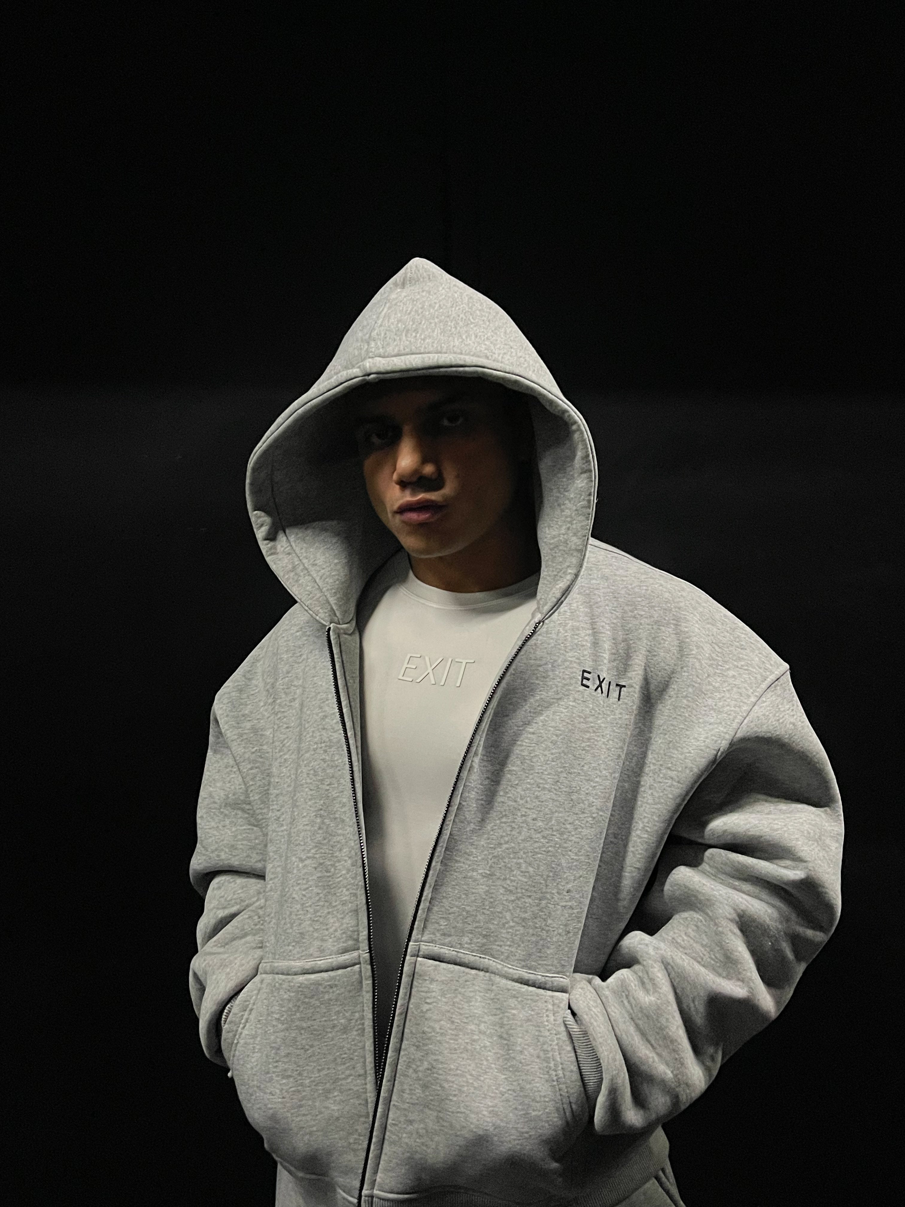 Box-Fit Zip Up Hoodie (Light Grey) – Exit EG